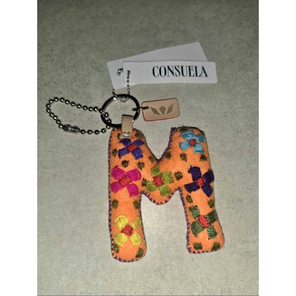 Consuela Bag Charm Orange Felt Letter M With Key Ring Colorful NWT!